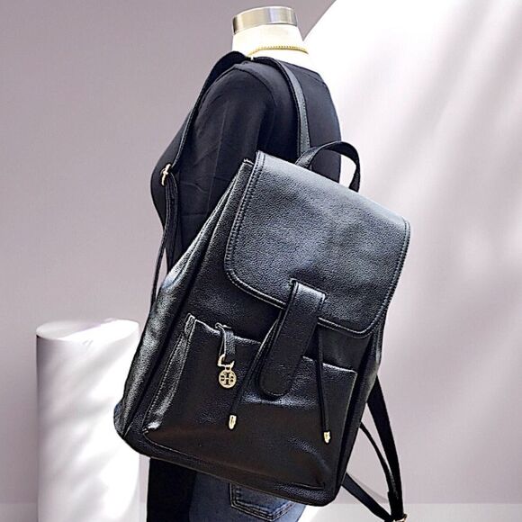 BACKPACK BLACK PEBBLE LEATHER SCHOOL WORK OFFICE TRAVEL - Picture 5 of 11